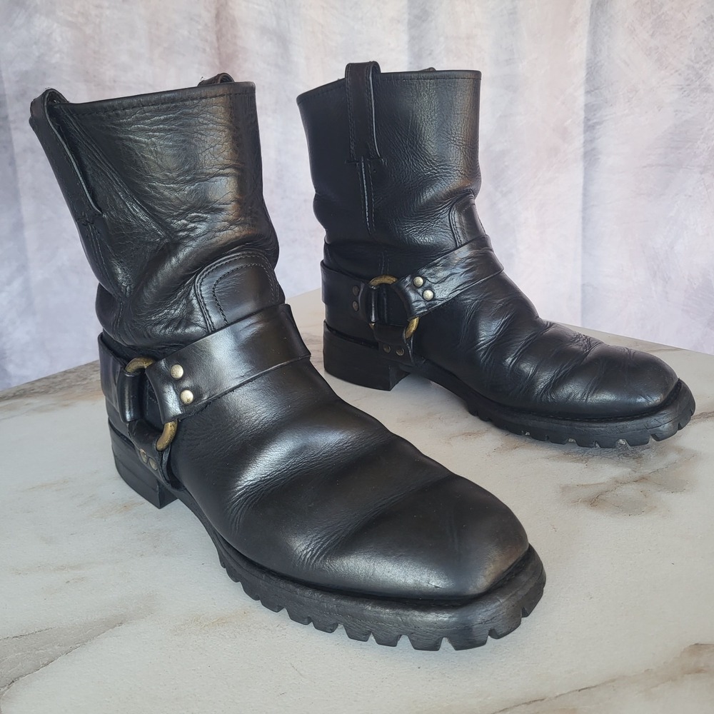 Frye USA Classic Harness Biker Moto Boots Black Size 9 M Men's